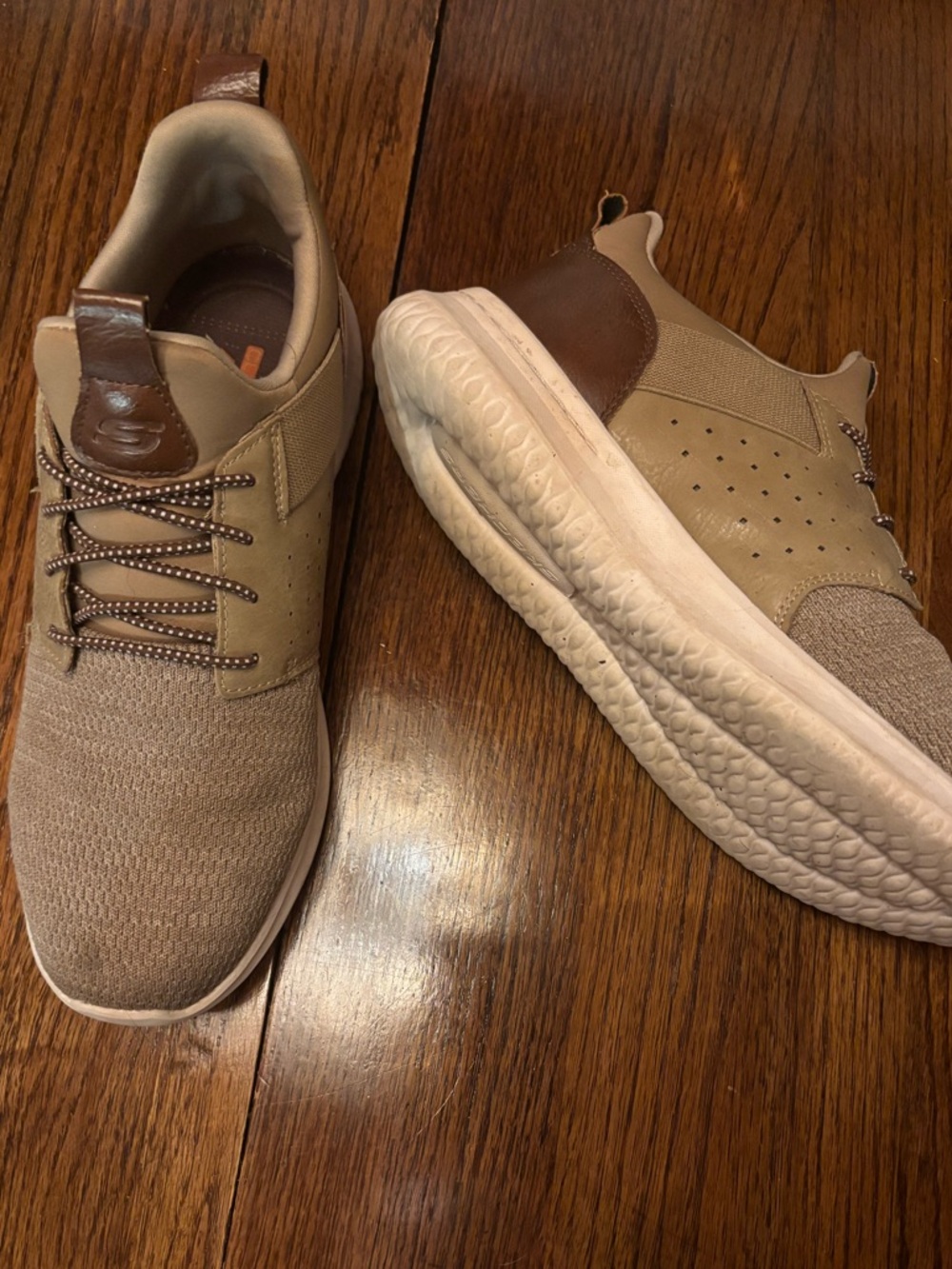 Skechers Men's Knit Lace-Up Sneakers in Tan and Brown